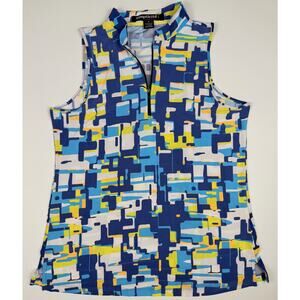 Jamie Sadock Simplicite Women’s M Sleeveless Quarter Zip Top Blue Abstract Print
